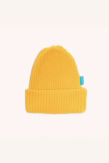 Czapka z wełny merino ściągaczowa żółta