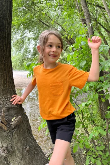 Koszulka z wełny merino dla dzieci pomarańczowa