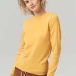 Sweter z wełny merino damski prosty żółty
