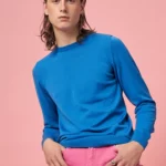 Sweter z wełny merino męski niebieski
