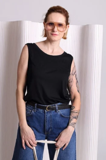 Top termoaktywny z wełny merino damski czarny