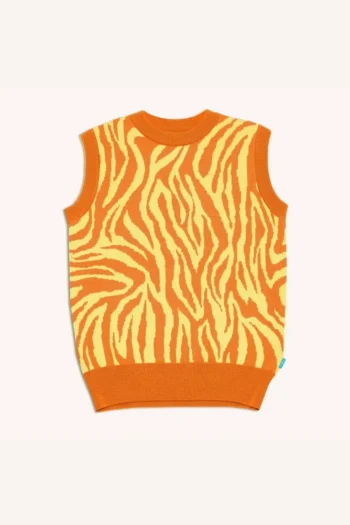 Kamizelka z wełny merino żakardowa pomarańczowo-żółta