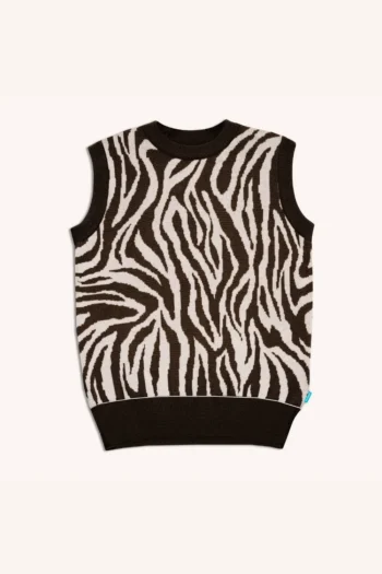 Kamizelka z wełny merino żakardowa czarno-kremowa