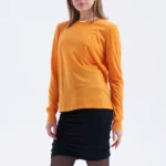 Koszulka z wełny merino z długim rękawem damska pomarańczowa