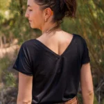 Koszulka z wełny merino z krótkim rękawem z dekoltem V damska