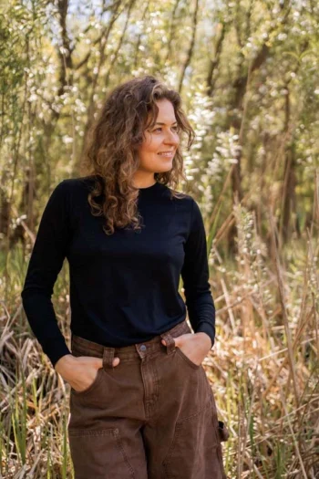 Koszulka z długim rękawem z wełny merino damska czarna