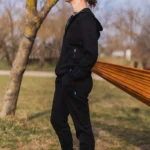 Spodnie z wełny merino dresowe damskie czarne Spodnie z wełny merino dresowe damskie czarne