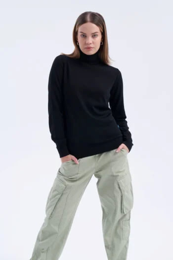 Golf z wełny merino damski czarny