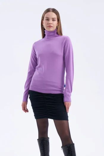 Golf z wełny merino damski fioletowy