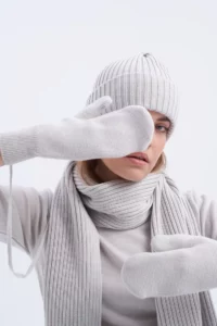 Rękawiczki z wełny merino z jednym palcem off white