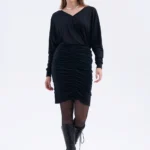 Spódnica z wełny merino marszczona czarna