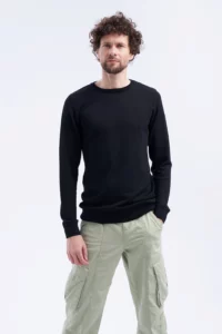 Sweter z wełny merino męski czarny