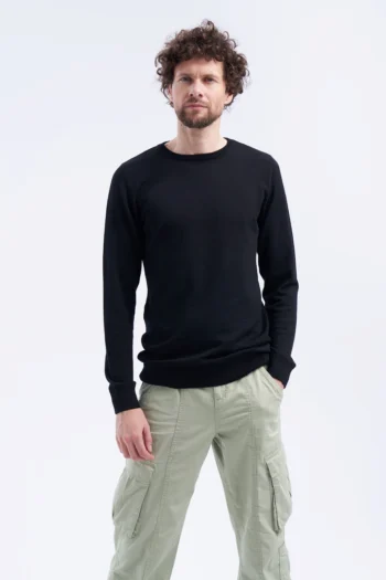 Sweter z wełny merino męski czarny