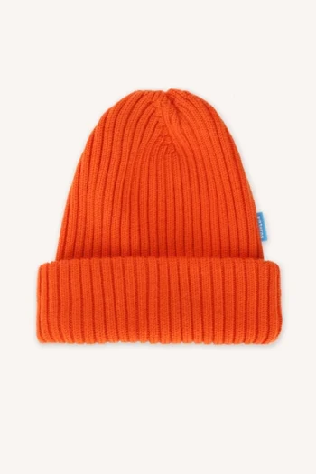 Czapka z wełny merino ściągaczowa pomarańczowa