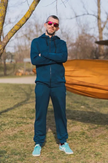 Spodnie z wełny merino dresowe męskie petrol