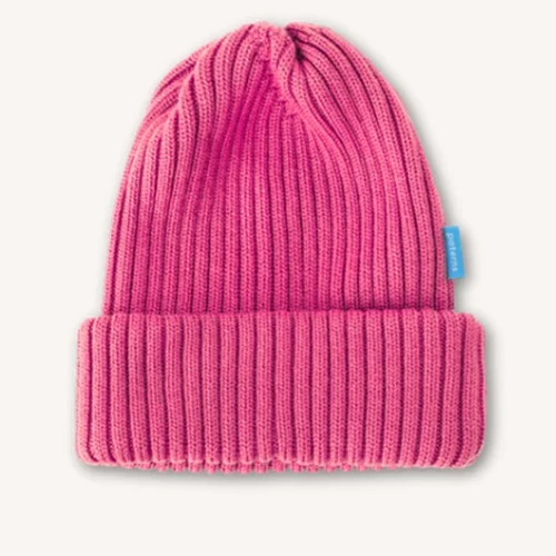 Czapka z wełny merino ściągaczowa różowa