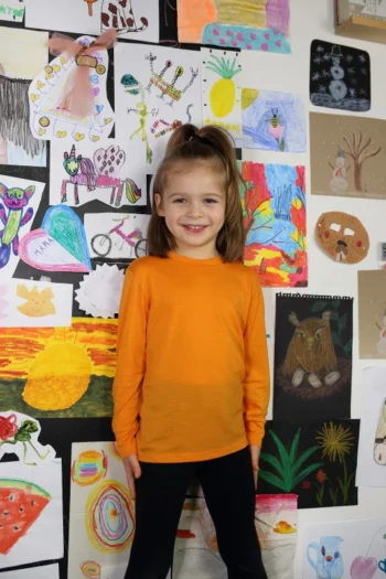 Koszulka z wełny merino dla dzieci z długim rękawem pomarańczowa