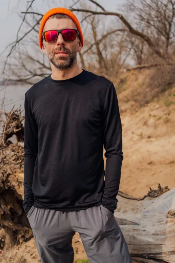 Koszulka z wełny merino z długim rękawem męska czarna