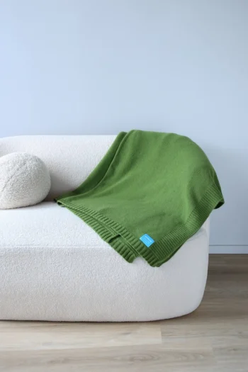 Koc z wełny merino 100% dzianinowy zielony
