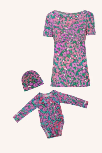 Zestaw: koszulka do karmienia, body i czapeczka z wełny merino pinkpilio