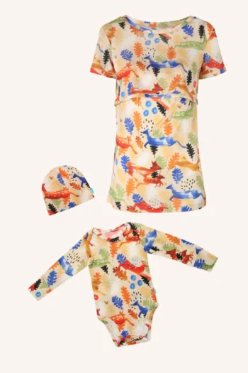 Zestaw: koszulka do karmienia, body i czapeczka z wełny merino woods