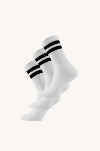 Trzypak: skarpety trekkingowe merino z paskami białe