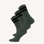 Trzypak: skarpety trekkingowe merino z paskami oliwkowe