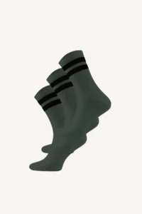 Trzypak: skarpety trekkingowe merino z paskami oliwkowe