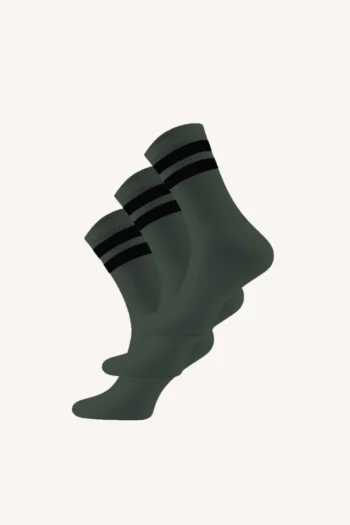 Trzypak: skarpety trekkingowe merino z paskami oliwkowe