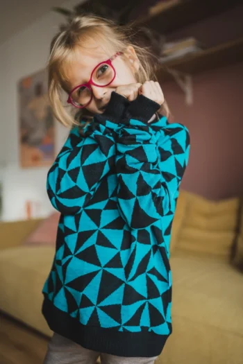 Bluza z wełny merino prosta dla dzieci w trójkąty