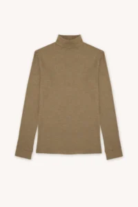 Golf z wełny merino 100% męski beżowy melanż