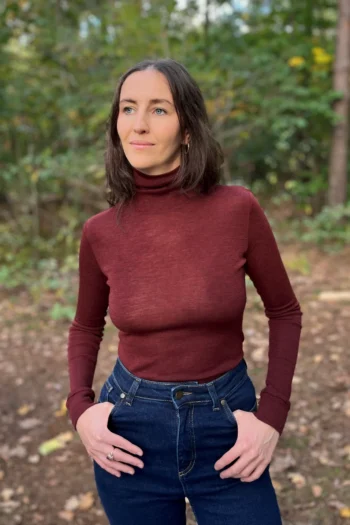 Golf z wełny merino 100% damski bordowy melanż