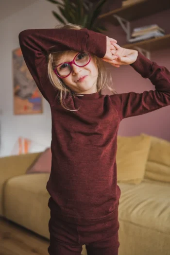 Bielizna termoaktywna z wełny merino 100% góra dziecięca bordowy melanż