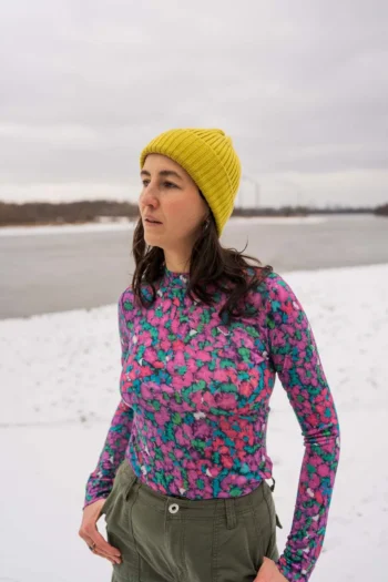 Koszulka z wełny merino ze stójką active damska pinkpilio