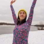 Koszulka z wełny merino ze stójką z długim rękawem damska pinkpilio różowa