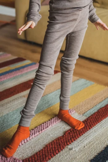 Legginsy termoaktywne z wełny merino 100% dla dzieci beżowy melanż