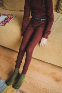 Legginsy termoaktywne z wełny merino 100% dla dzieci bordowy melanż