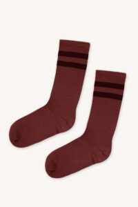 Trzypak: skarpety trekkingowe merino z paskami bordowe