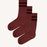 Trzypak: skarpety trekkingowe merino z paskami bordowe