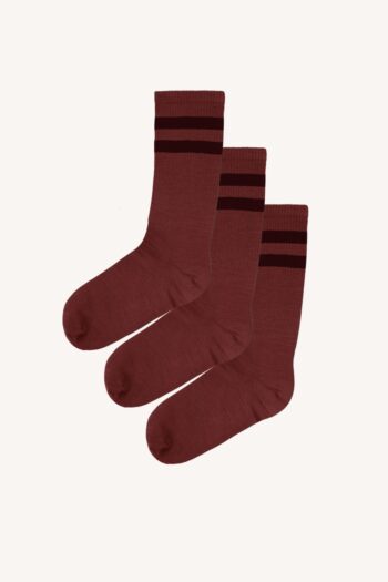 Trzypak: skarpety trekkingowe merino z paskami bordowe