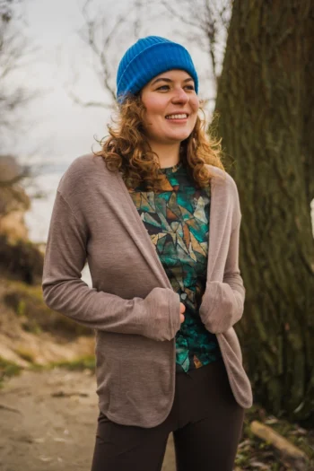 Kardigan z wełny merino 100% damski beżowy melanż