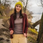 Kardigan z wełny merino 100% damski bordowy melanż