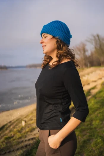 Koszulka z wełny merino z rękawem 3/4 czarna