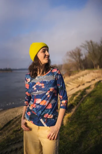 Koszulka z wełny merino z rękawem 3/4 tengoku