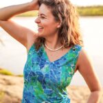 Top z wełny merino z dekoltem V damski blue gorpcore Top z wełny merino z dekoltem V damski blue gorpcore