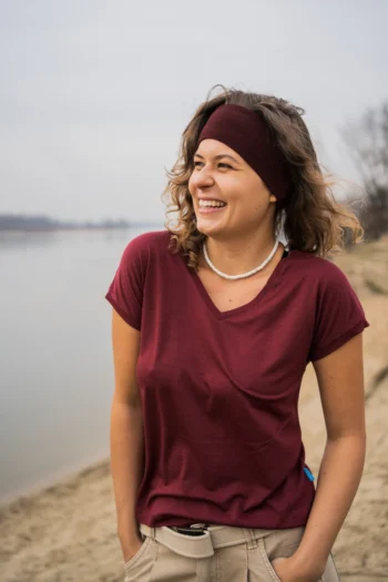 Koszulka z wełny merino damska bordowa