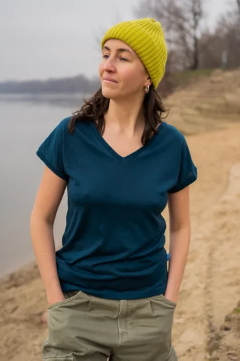 Koszulka z wełny merino damska petrol