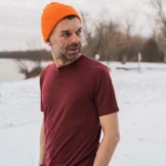 T-shirt z wełny merino męski bordowy