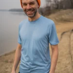 T-shirt z wełny merino męski niebieski