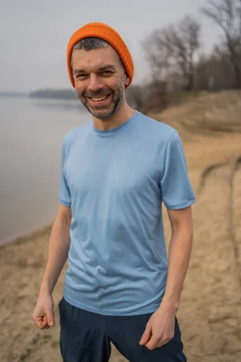 T-shirt z wełny merino męski niebieski